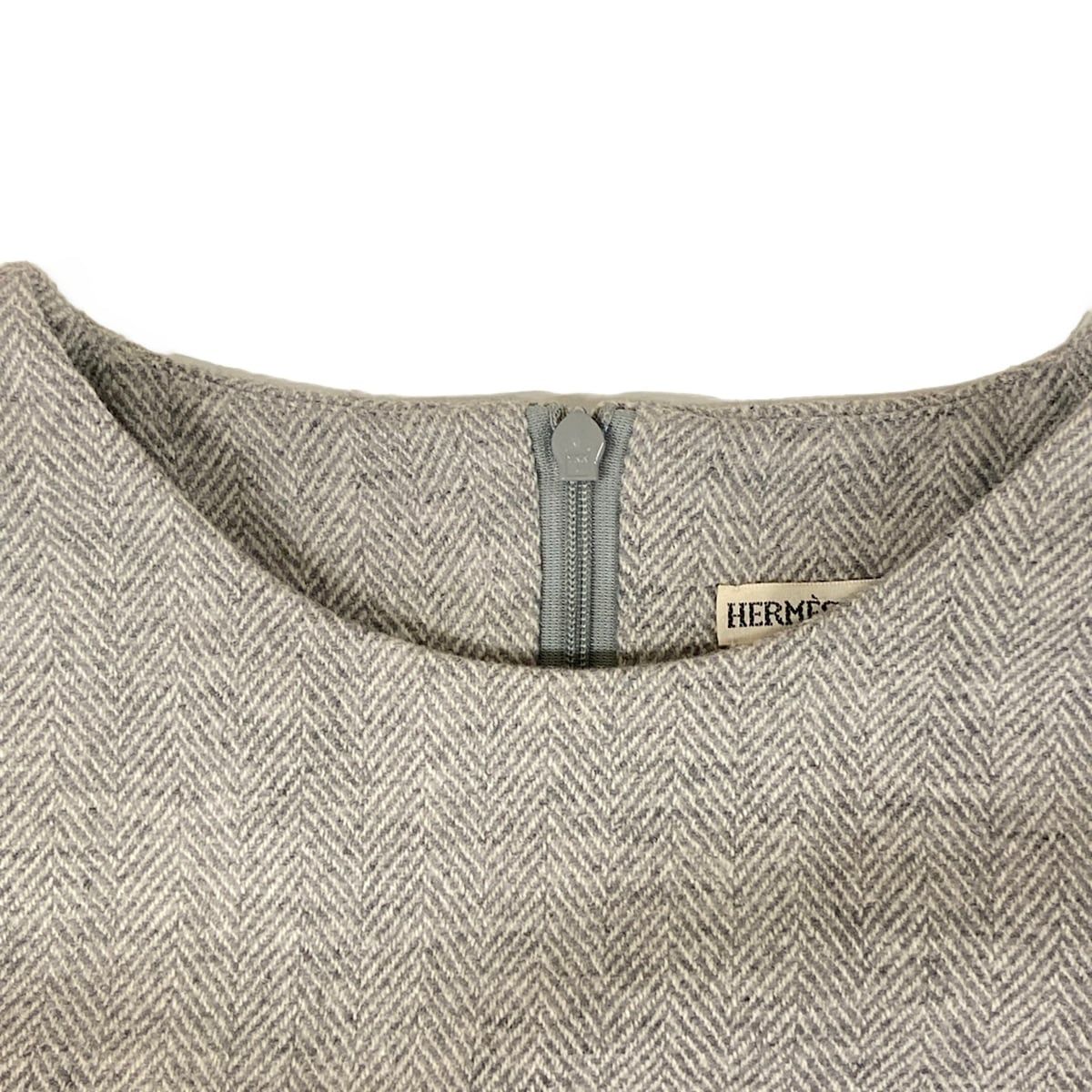 Hermes Dress 34 S Gray Sleeveless Knee Length Herringbone Wool Cashmere — view 6
