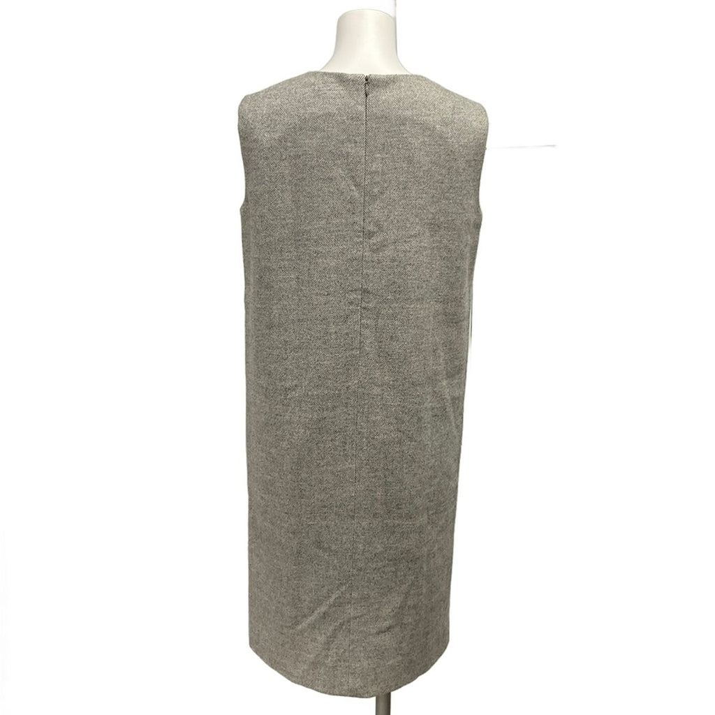 Hermes Dress 34 S Gray Sleeveless Knee Length Herringbone Wool Cashmere — view 2