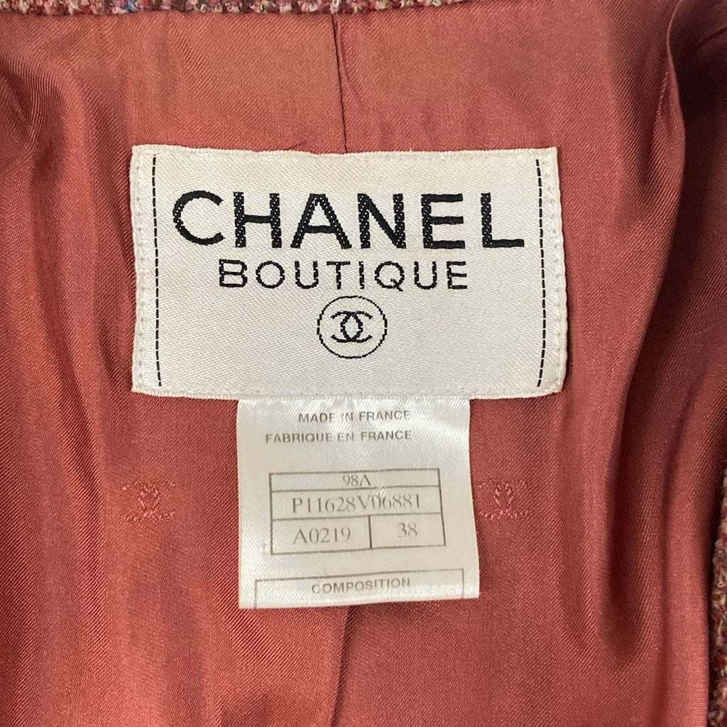 Chanel Jacket 38 M Red Dark Brown Multi Shoulder Pad Long Sleeve Check Pattern — view 3