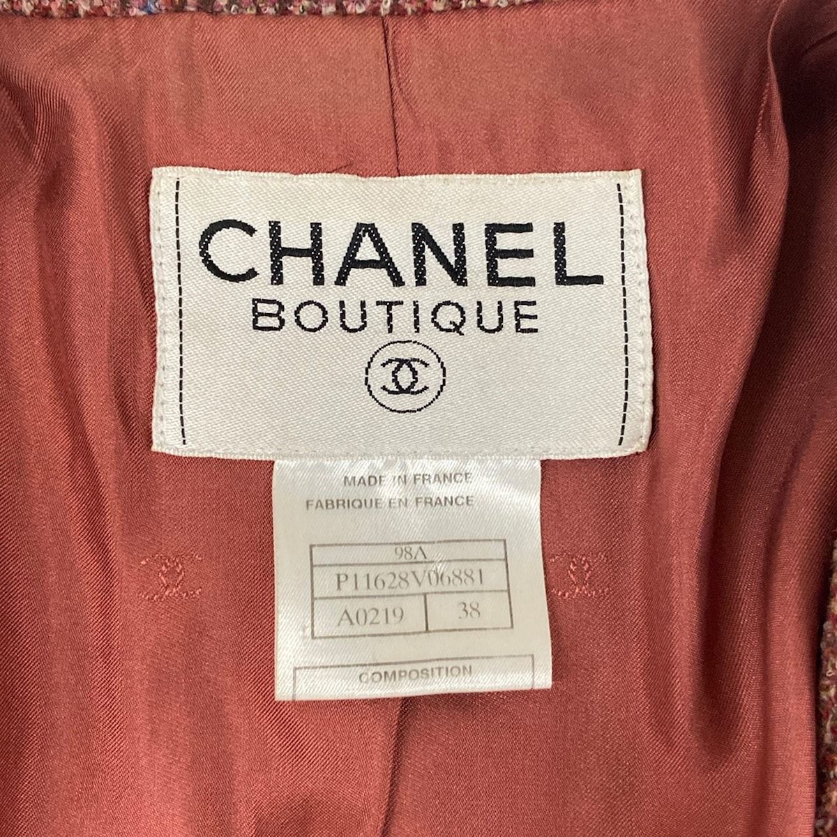 Chanel Jacket 38 M Red Dark Brown Multi Shoulder Pad Long Sleeve Check Pattern — view 3