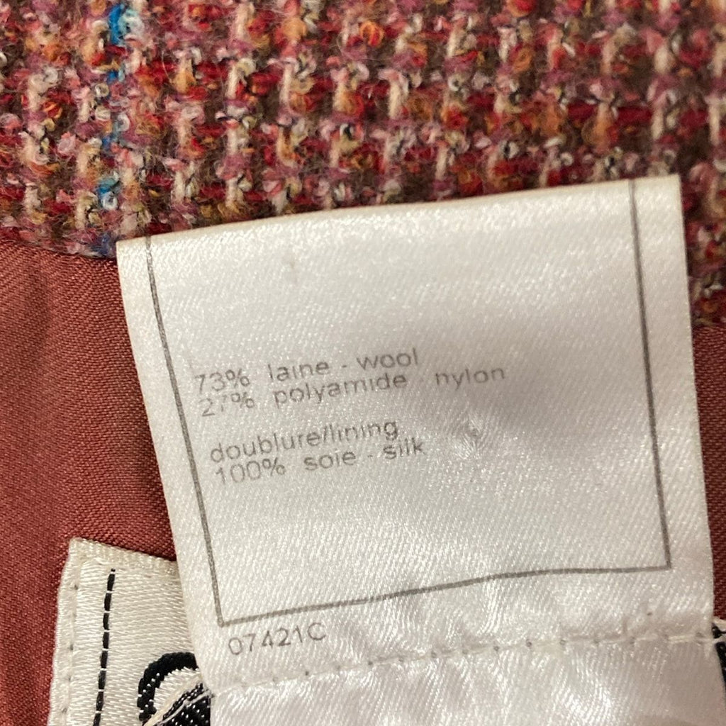 Chanel Jacket 38 M Red Dark Brown Multi Shoulder Pad Long Sleeve Check Pattern — view 4