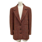Chanel Jacket 38 M Red Dark Brown Multi Shoulder Pad Long Sleeve Check Pattern