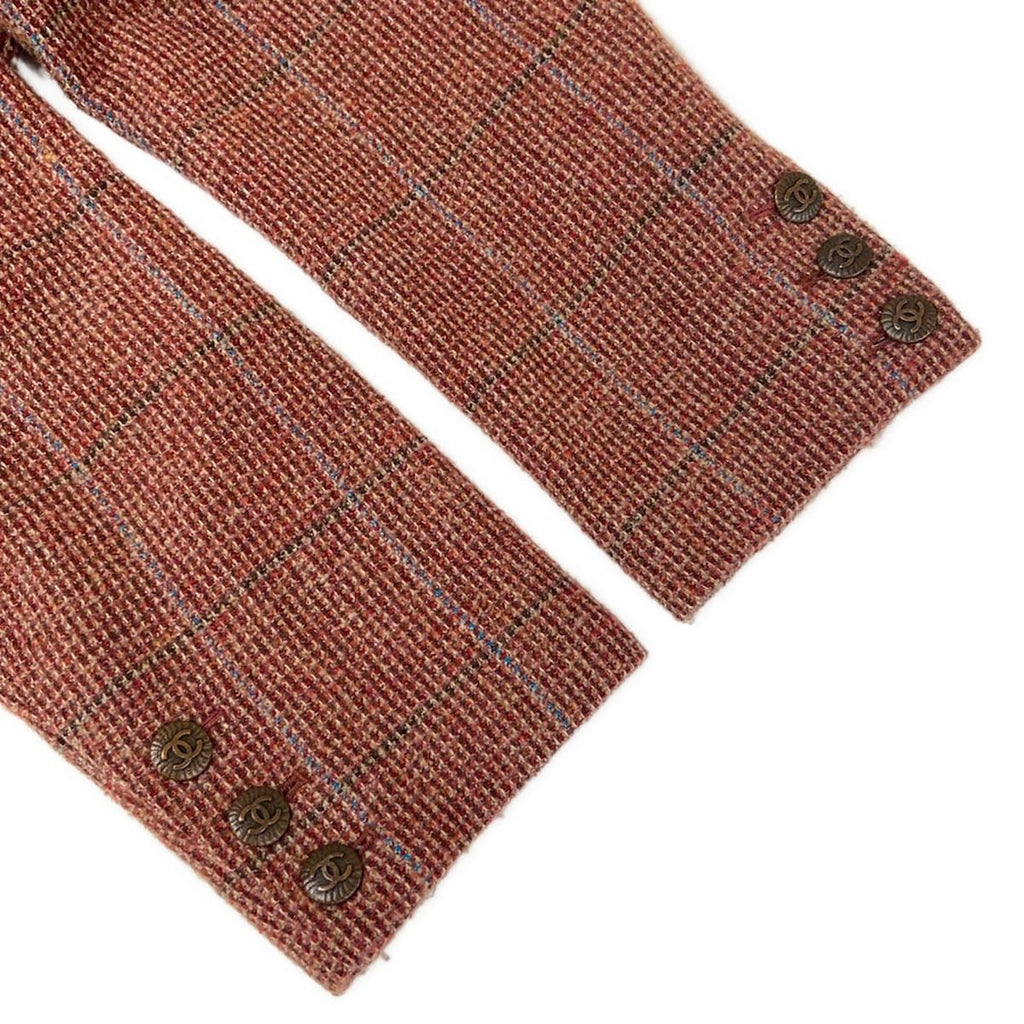 Chanel Jacket 38 M Red Dark Brown Multi Shoulder Pad Long Sleeve Check Pattern — view 5