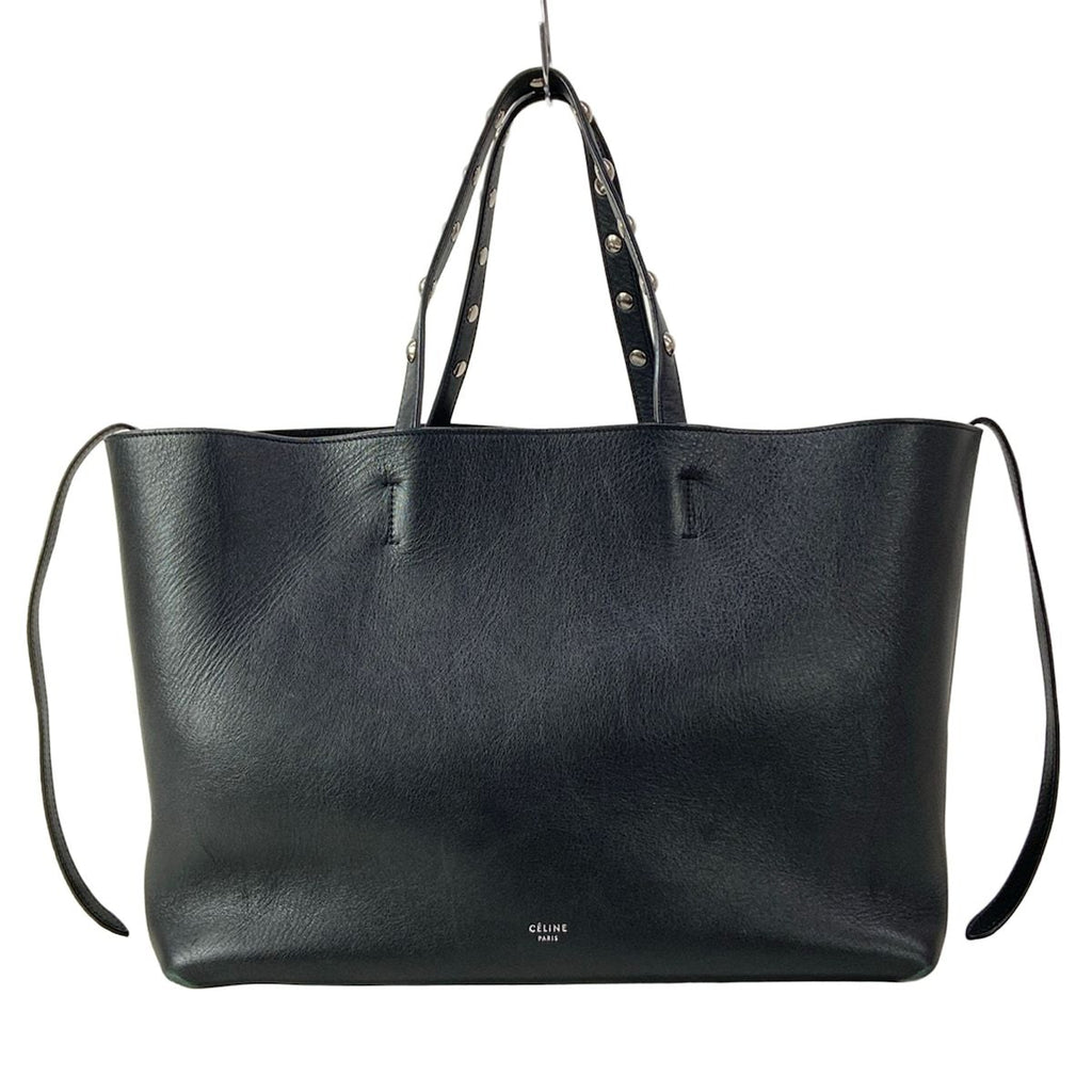 Celine Tote Cabas Phantom Studs Black Silver Leather