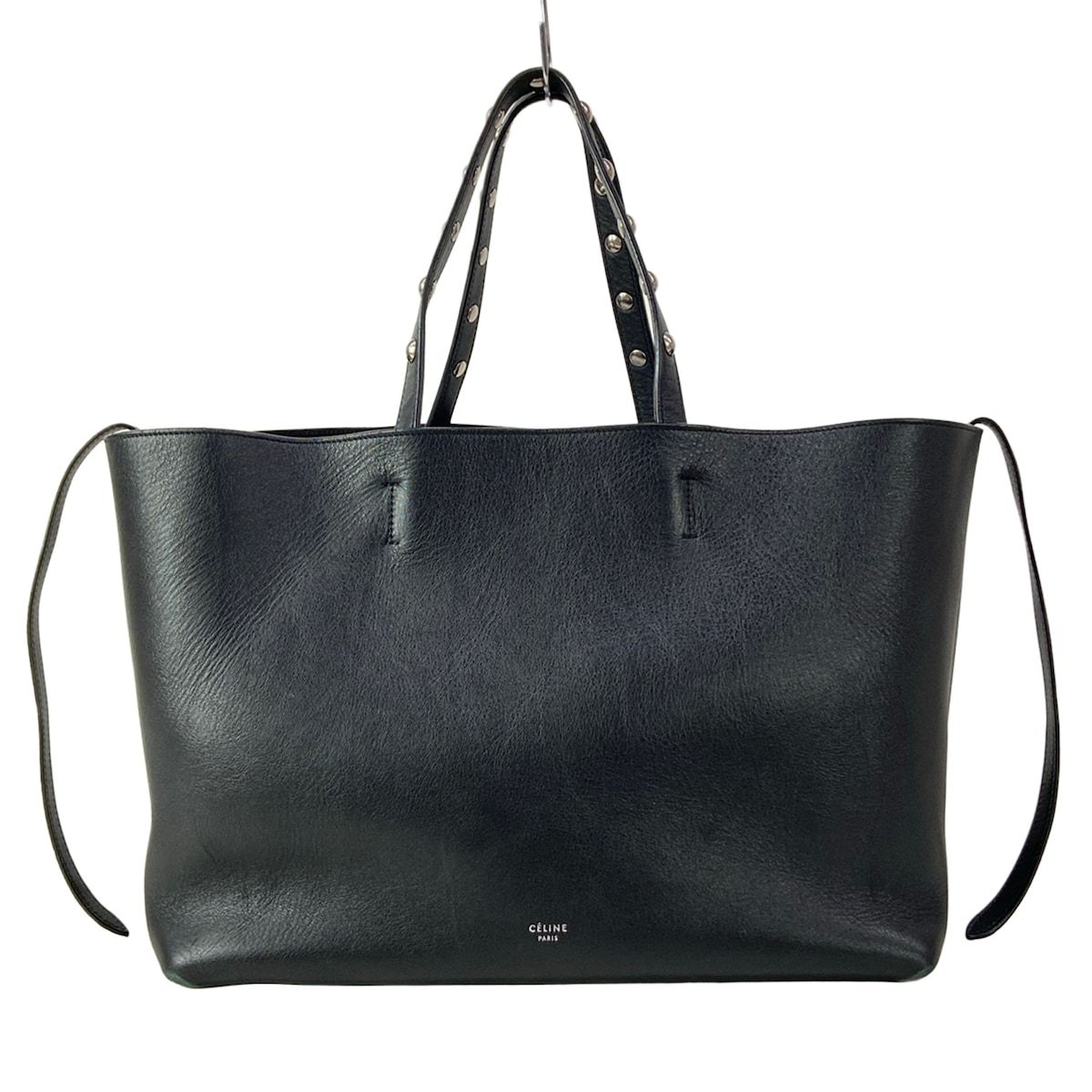 Celine Tote Cabas Phantom Studs Black Silver Leather
