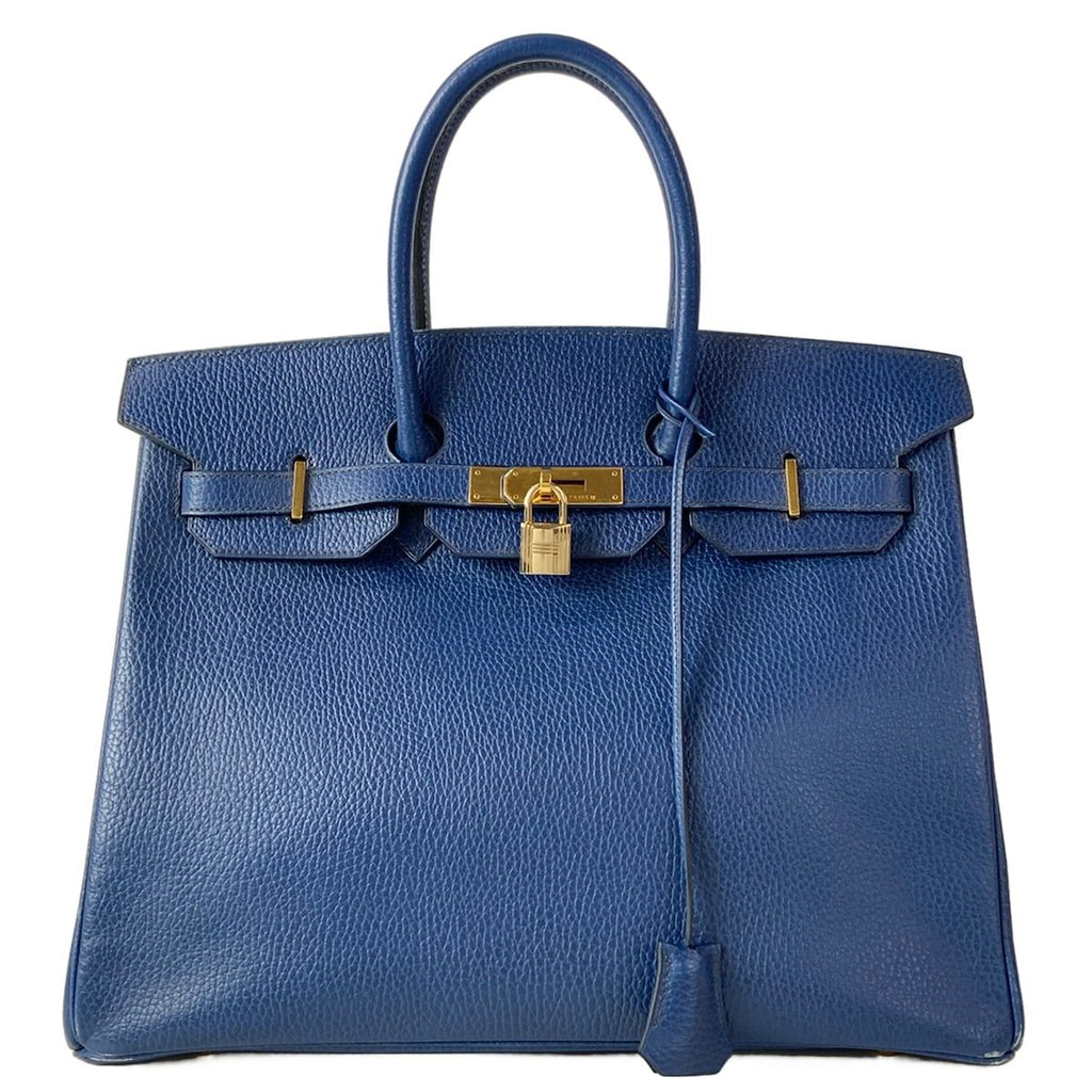 Hermes Handbag Birkin 35 Blue Thalassa Gold