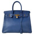 Hermes Handbag Birkin 35 Blue Thalassa Gold