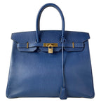 Hermes Handbag Birkin 35 Blue Thalassa Gold