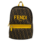 Fendi Backpack Zucca Pattern Brown Black Yellow Kids Leather