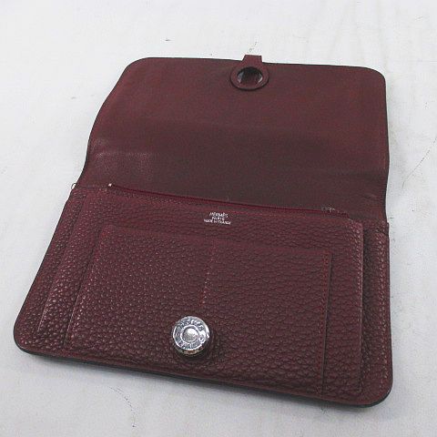 Hermes Dogon GM Wallet Silver Bordeaux Leather — view 7