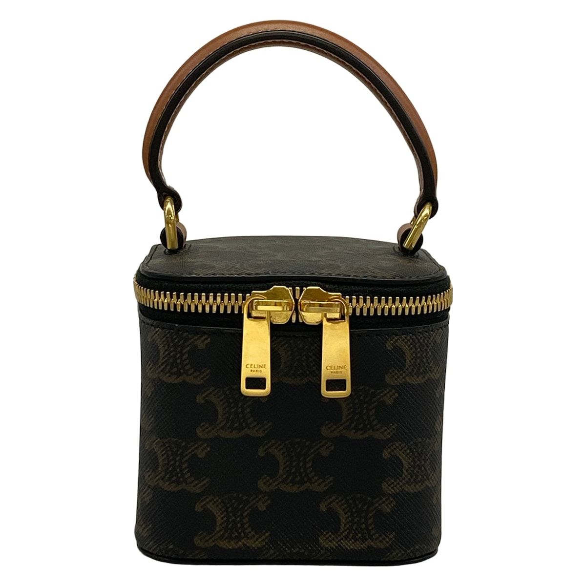 Celine Vanity Bag Triomphe Mini Case Black Dark Brown Leather