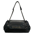 Chanel Shoulder Bag Black Chain Silver Logo Flap Lambskin