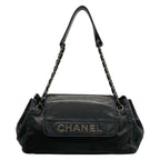 Chanel Shoulder Bag Black Chain Silver Logo Flap Lambskin