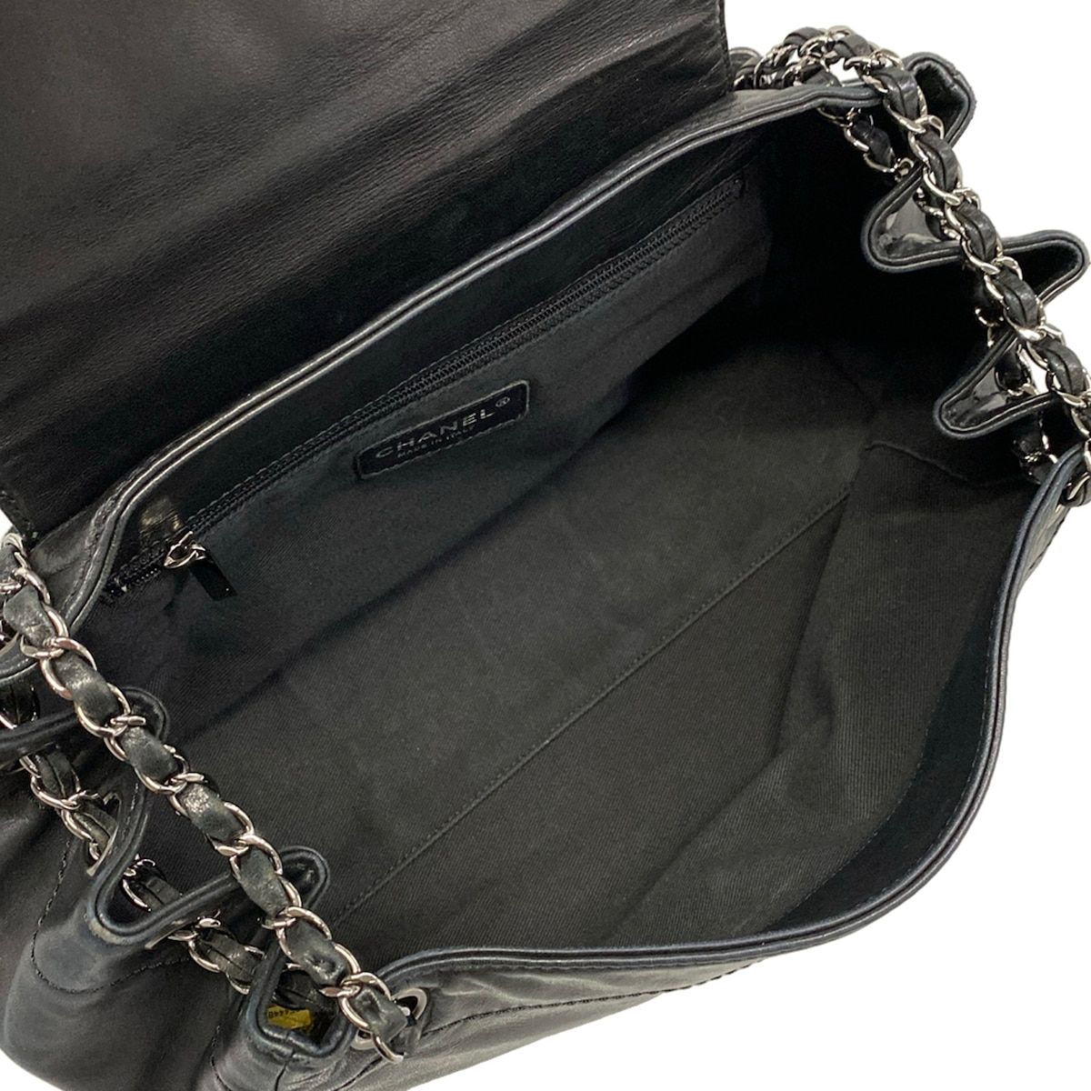 Chanel Shoulder Bag Black Chain Silver Logo Flap Lambskin — view 7