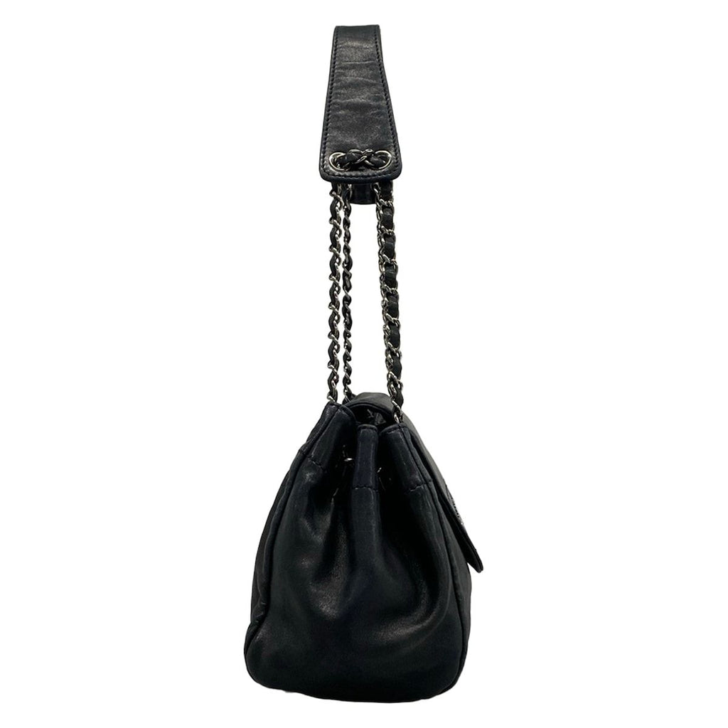 Chanel Shoulder Bag Black Chain Silver Logo Flap Lambskin — view 2