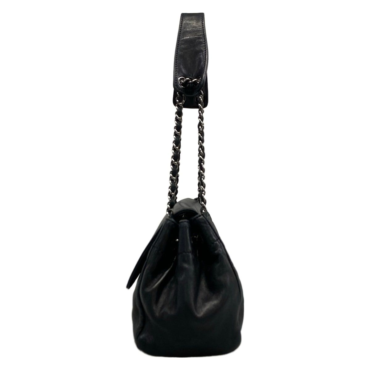 Chanel Shoulder Bag Black Chain Silver Logo Flap Lambskin — view 4