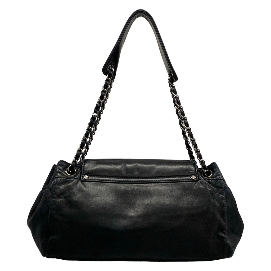 Chanel Shoulder Bag Black Chain Silver Logo Flap Lambskin — view 3