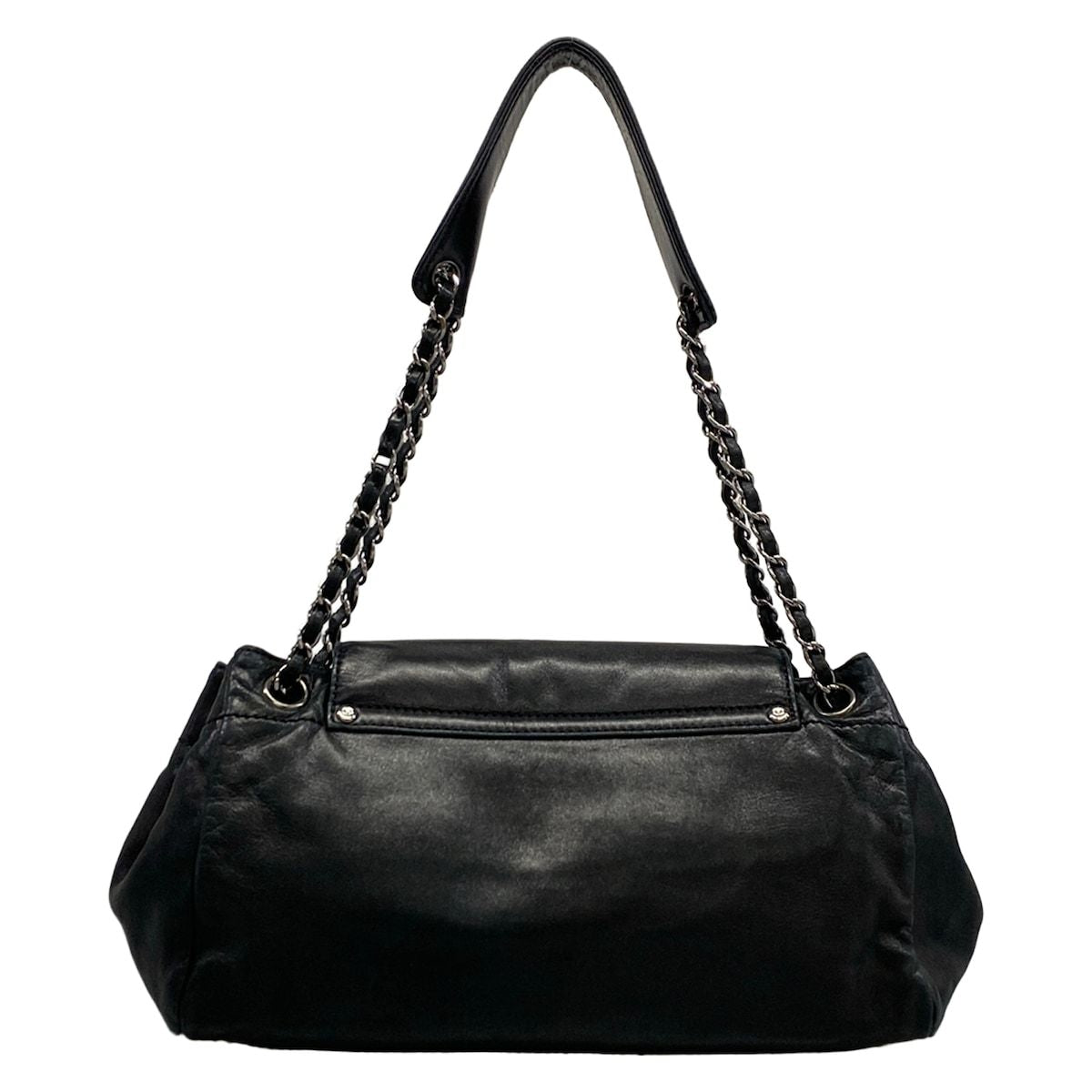 Chanel Shoulder Bag Black Chain Silver Logo Flap Lambskin — view 3
