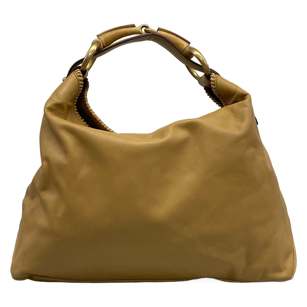 Gucci Shoulder Bag Horsebit Beige Leather