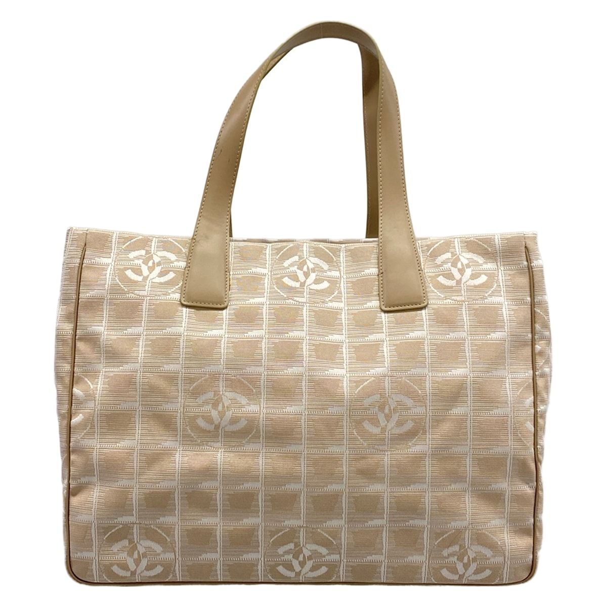 Chanel Tote New Travel Line MM Beige White Leather