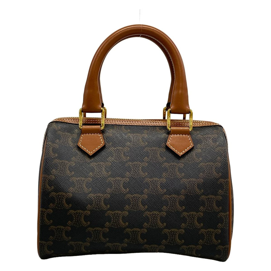 Celine Handbag Small Boston Triomphe Canvas Black Brown — view 3