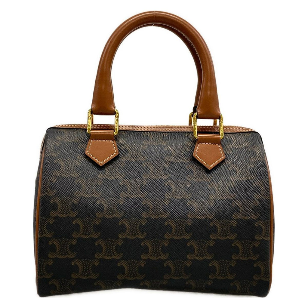 Celine Handbag Small Boston Triomphe Canvas Black Brown