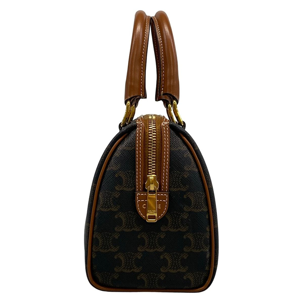Celine Handbag Small Boston Triomphe Canvas Black Brown — view 2