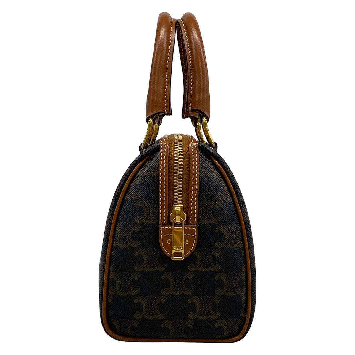 Celine Handbag Small Boston Triomphe Canvas Black Brown — view 2