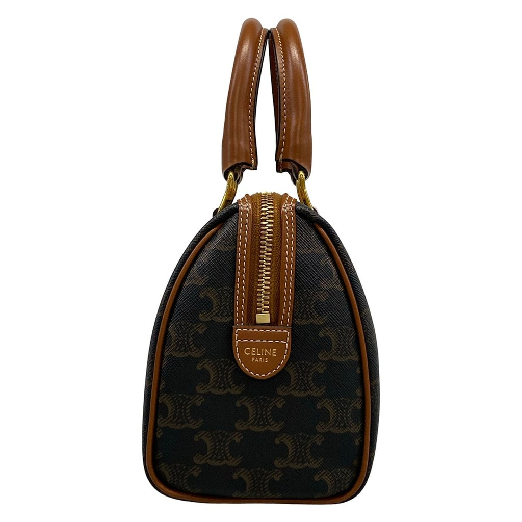 Celine Handbag Small Boston Triomphe Canvas Black Brown — view 4