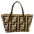Fendi Handbag Roll Mini Zucca Pattern Beige Dark Brown Leather