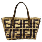 Fendi Handbag Roll Mini Zucca Pattern Beige Dark Brown Leather