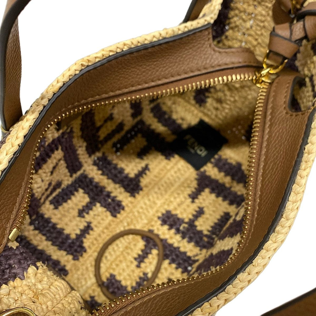 Fendi Handbag Roll Mini Zucca Pattern Beige Dark Brown Leather — view 7