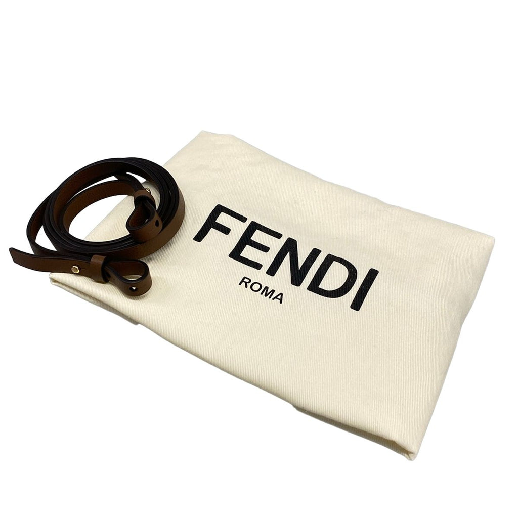 Fendi Handbag Roll Mini Zucca Pattern Beige Dark Brown Leather — view 8