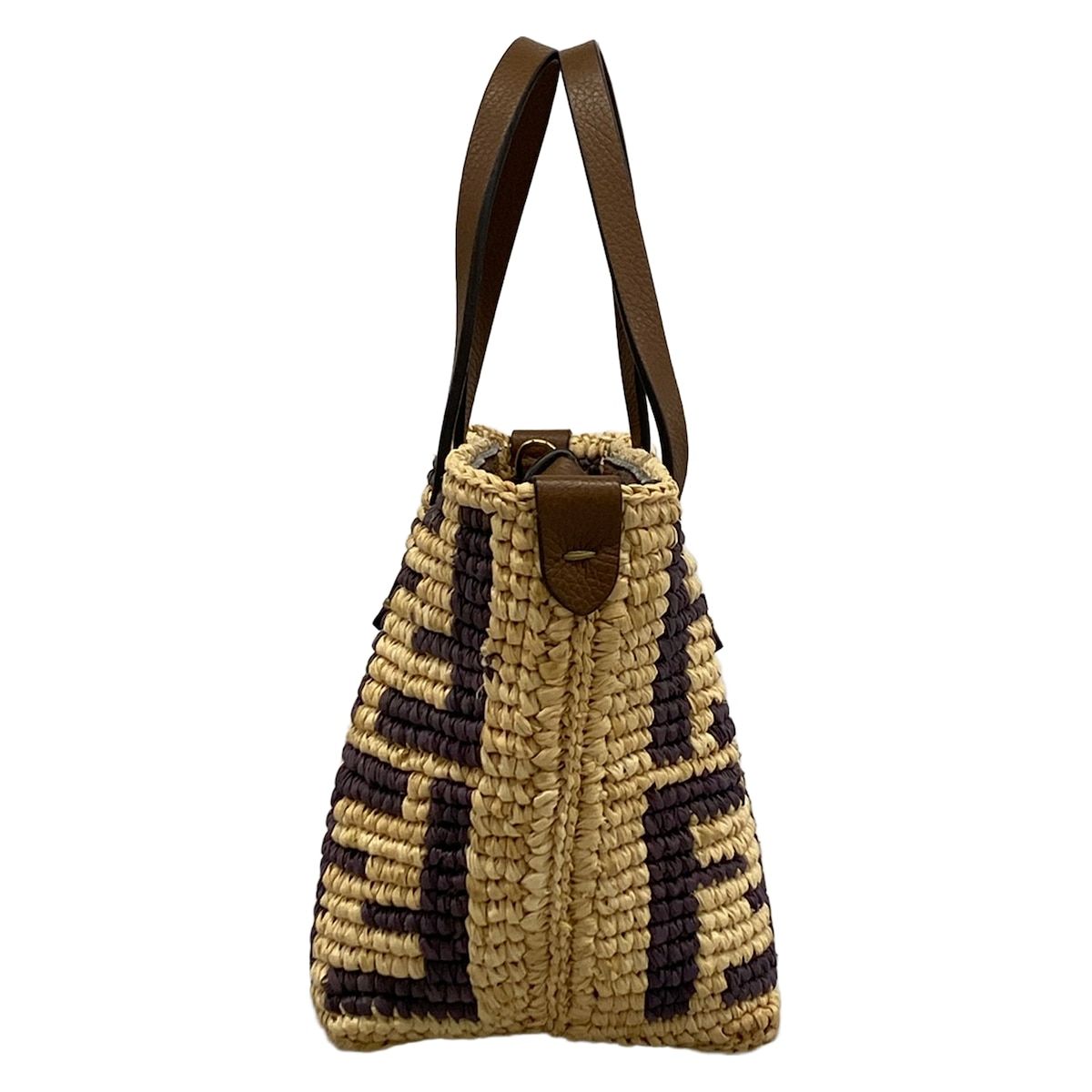 Fendi Handbag Roll Mini Zucca Pattern Beige Dark Brown Leather — view 2