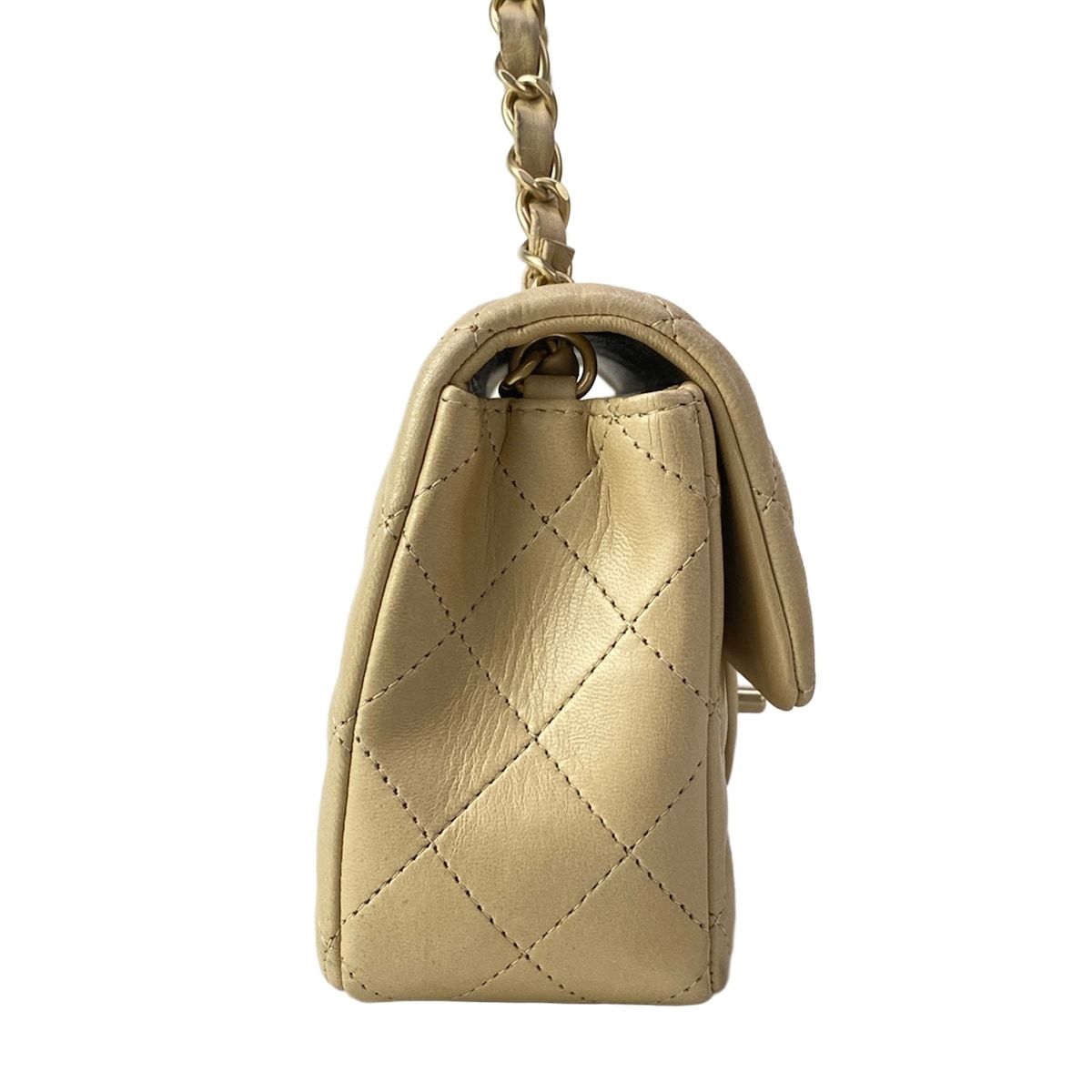 Chanel Shoulder Bag Mini Quilted Beige Matte Togo Chain Lambskin — view 2