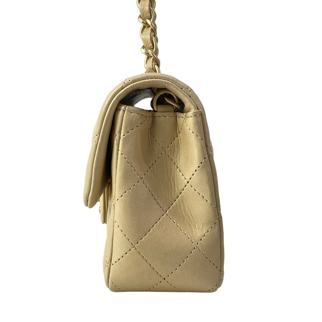 Chanel Shoulder Bag Mini Quilted Beige Matte Togo Chain Lambskin — view 4