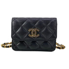 Chanel Waist Pouch Quilted Black Mini Bag Chain Belt Matt Togo