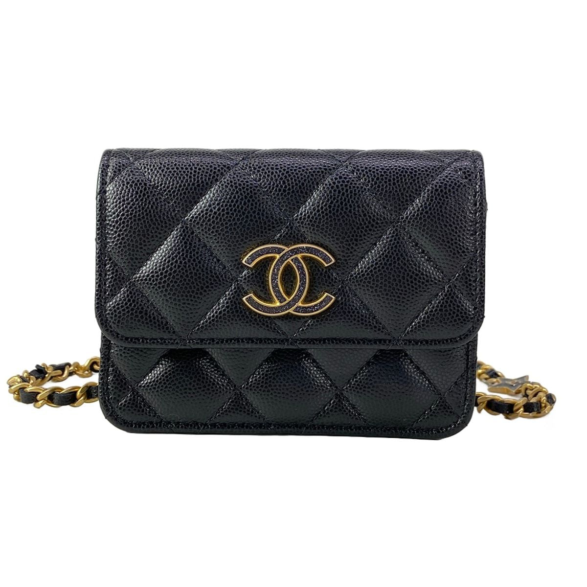 Chanel Waist Pouch Quilted Black Mini Bag Chain Belt Matt Togo