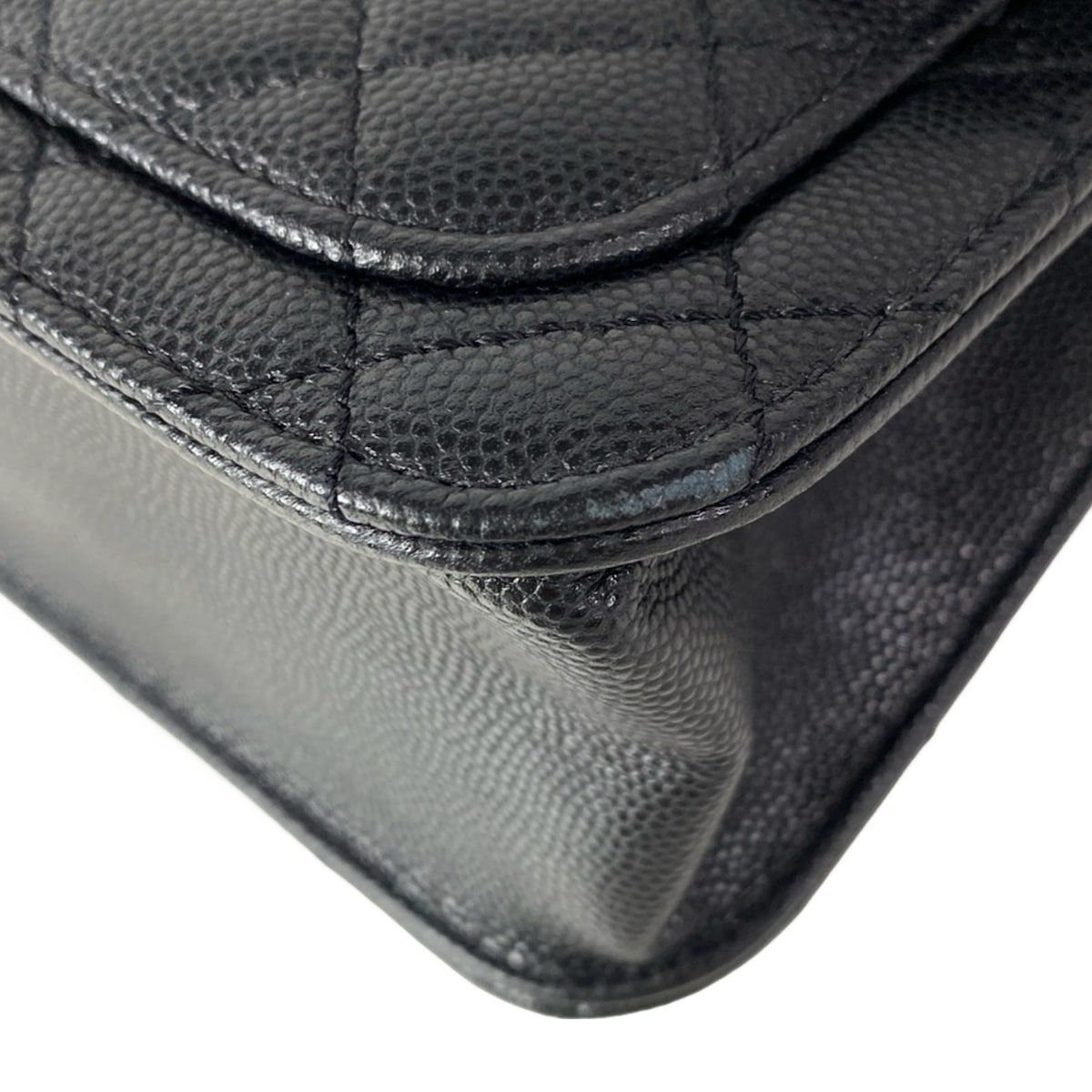 Chanel Shoulder Bag Quilted Black Metal Chain Double Pocket Matte Togo — view 7