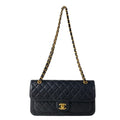 Chanel Shoulder Bag Quilted Black Metal Chain Double Pocket Matte Togo