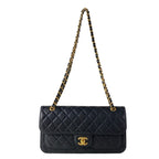 Chanel Shoulder Bag Quilted Black Metal Chain Double Pocket Matte Togo