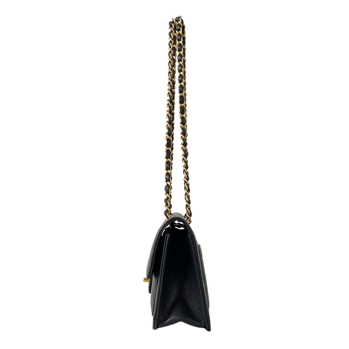 Chanel Shoulder Bag Quilted Black Metal Chain Double Pocket Matte Togo — view 4