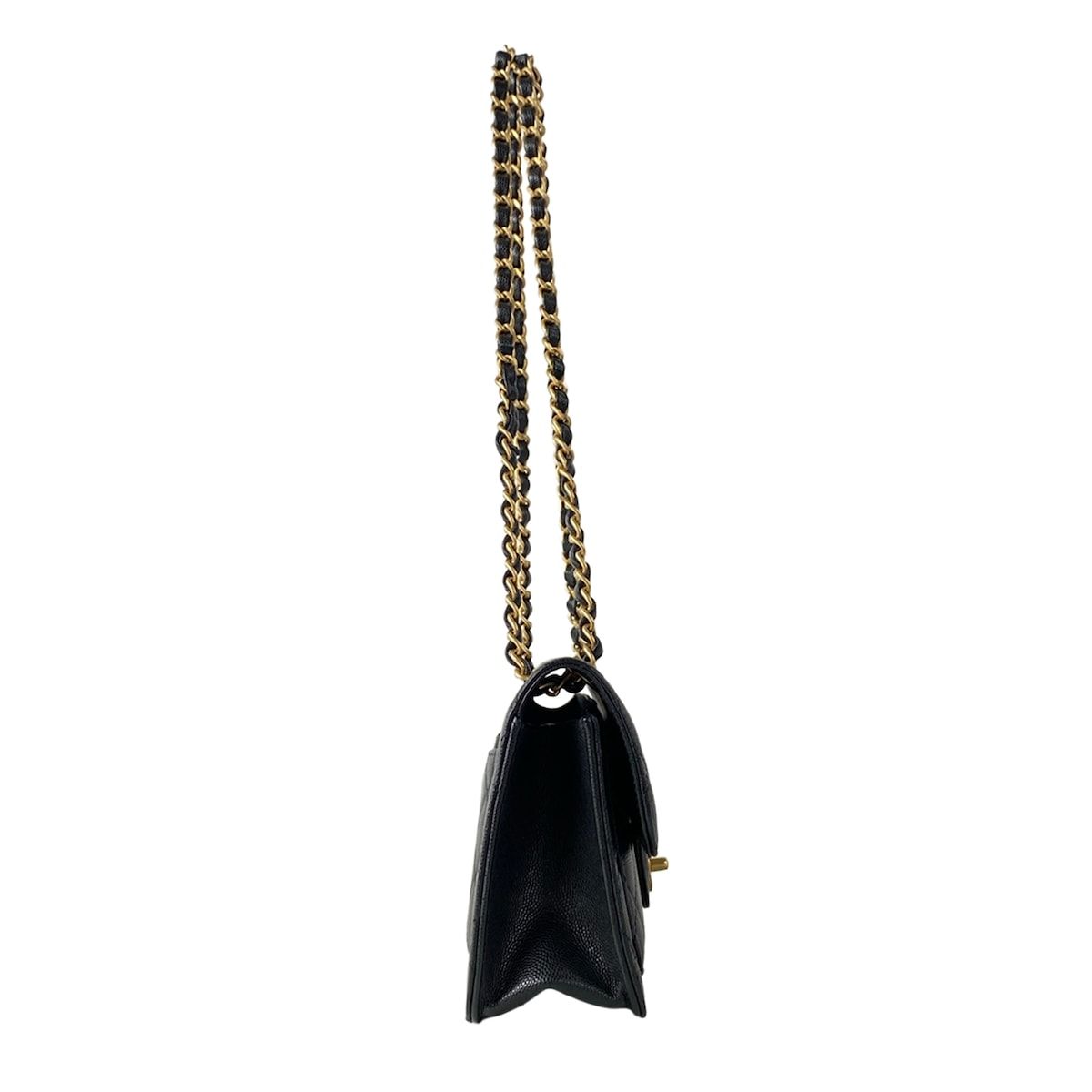 Chanel Shoulder Bag Quilted Black Metal Chain Double Pocket Matte Togo — view 2