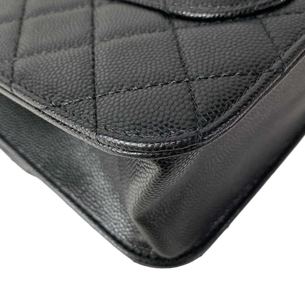 Chanel Shoulder Bag Quilted Black Metal Chain Double Pocket Matte Togo — view 8