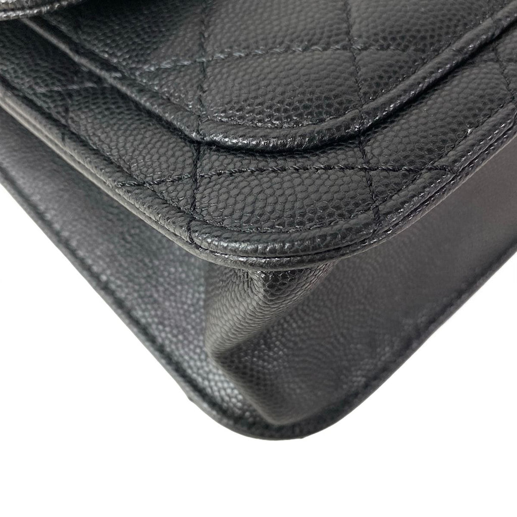 Chanel Shoulder Bag Quilted Black Metal Chain Double Pocket Matte Togo — view 6