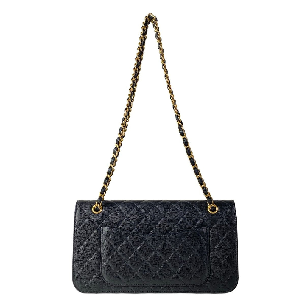 Chanel Shoulder Bag Quilted Black Metal Chain Double Pocket Matte Togo — view 3