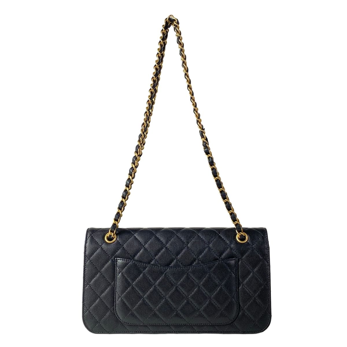Chanel Shoulder Bag Quilted Black Metal Chain Double Pocket Matte Togo — view 3