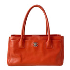 Chanel Tote Executive Line Orange Silver Leather