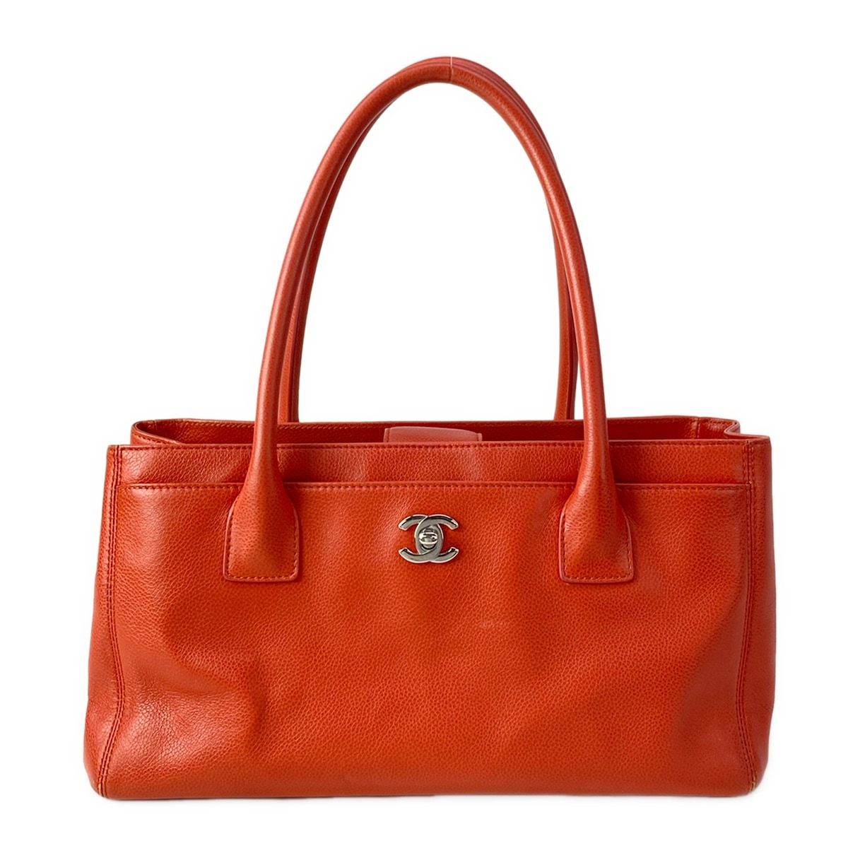 Chanel Tote Executive Line Orange Silver Leather