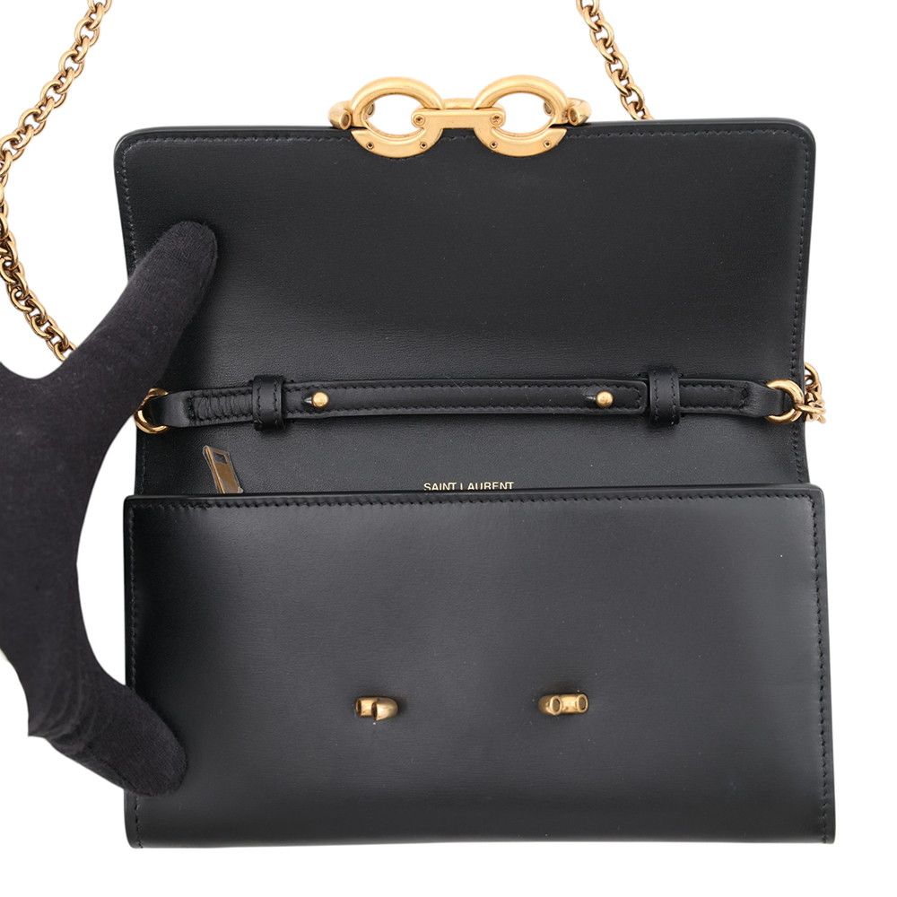 Saint Laurent Paris Chain Shoulder Wallet Maillon Calfskin Black — view 5